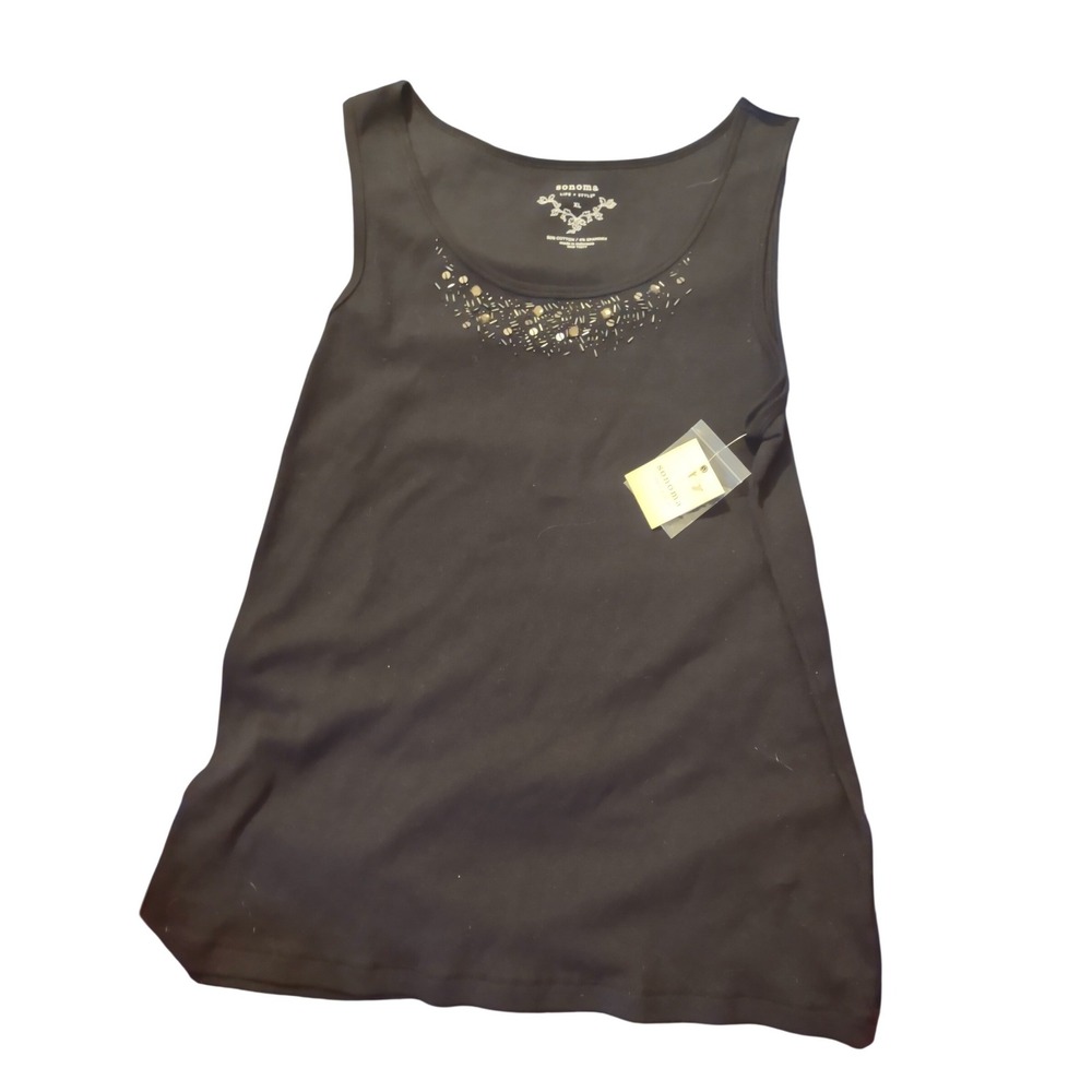 Sonoma Life Style Womens XL‎ Black Embellished Scoop Neck Tank Festival Grunge
